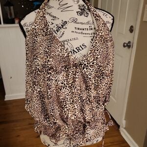 VENUS Brown and Cream Ruched Halter Swim Top